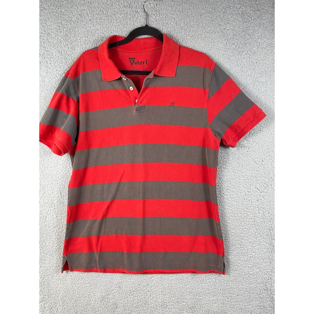 Vurt Men's Size L Red And Gray Short Sleeve Striped Polo Shirt